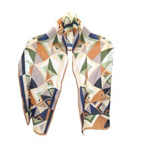 Vintage Oscar De La Renta MCM Geometric Rectangular Fringe Scarf 50" x 11" READ